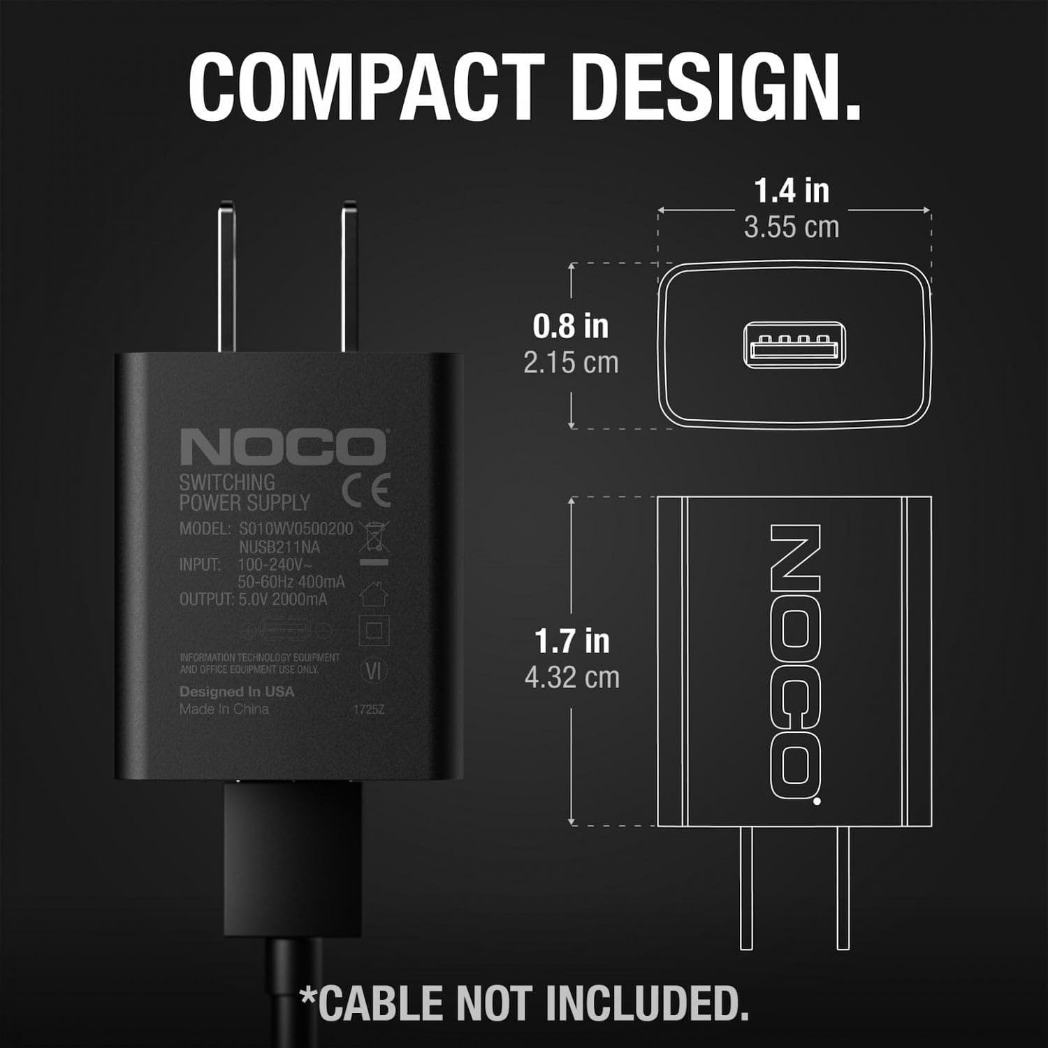 image:imageNOCO NUSB211NA 10W USB Power Adapter 21A 5V Wall Charger and Compatible Apple Samsung Google Amazon Devices