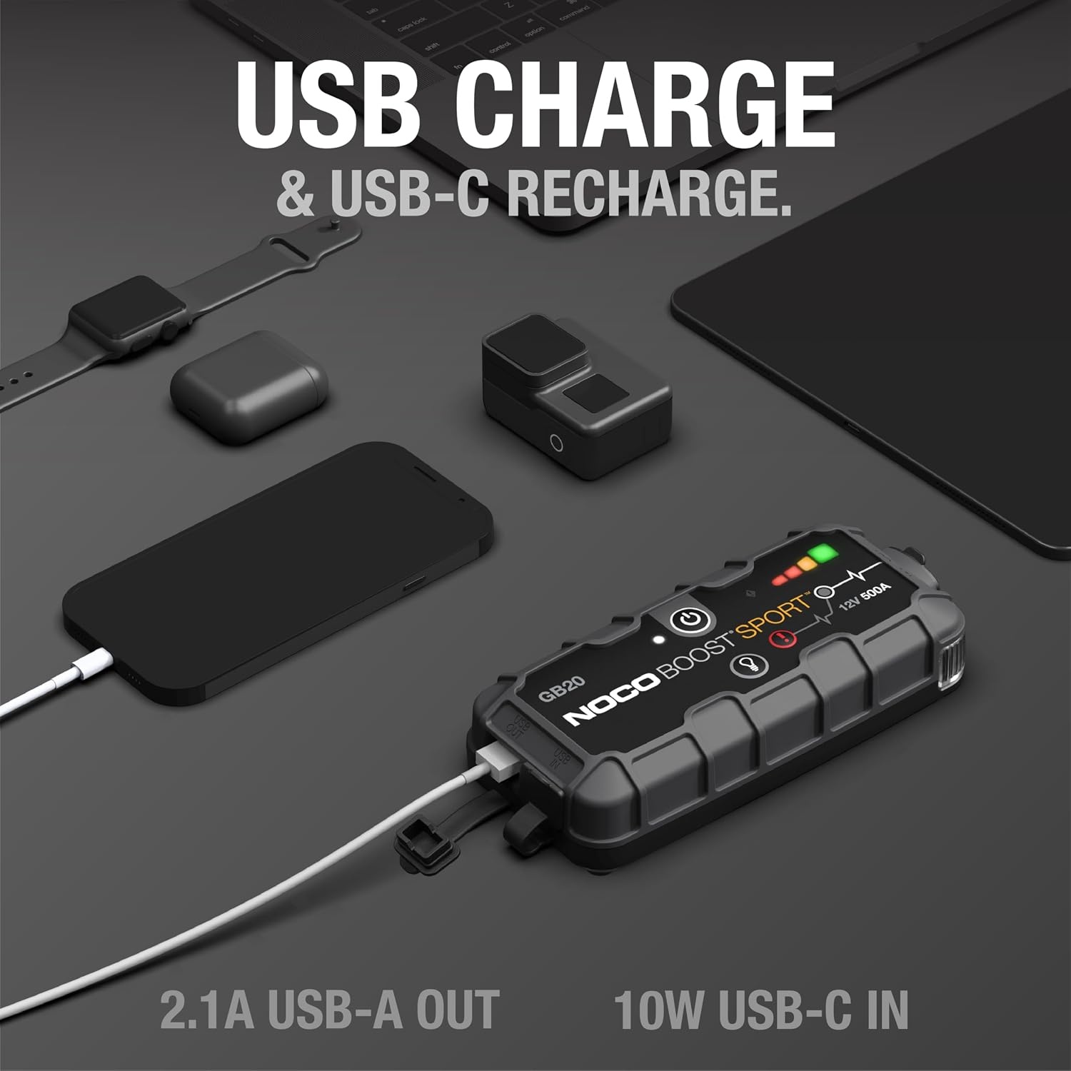 image:imageNOCO Boost GB20 500A UltraSafe Jump Starter 12V Lithium Battery Booster Pack Portable Jump Box Power Bank amp Jumper Cables for 40L Gas Engines SparkProof amp Reverse Polarity ProtectionFor Car Truck Motorcycle SUV Boat ATV RV up to 40L Gas