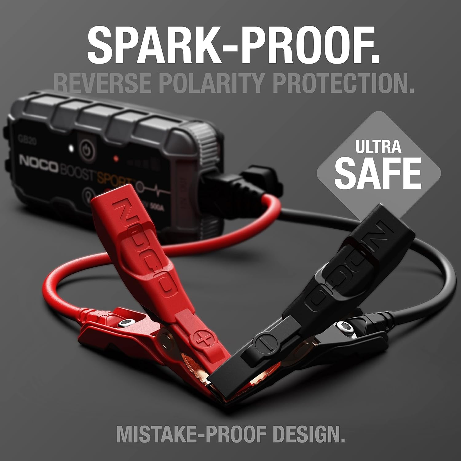 image:imageNOCO Boost GB20 500A UltraSafe Jump Starter 12V Lithium Battery Booster Pack Portable Jump Box Power Bank amp Jumper Cables for 40L Gas Engines SparkProof amp Reverse Polarity ProtectionFor Car Truck Motorcycle SUV Boat ATV RV up to 40L Gas