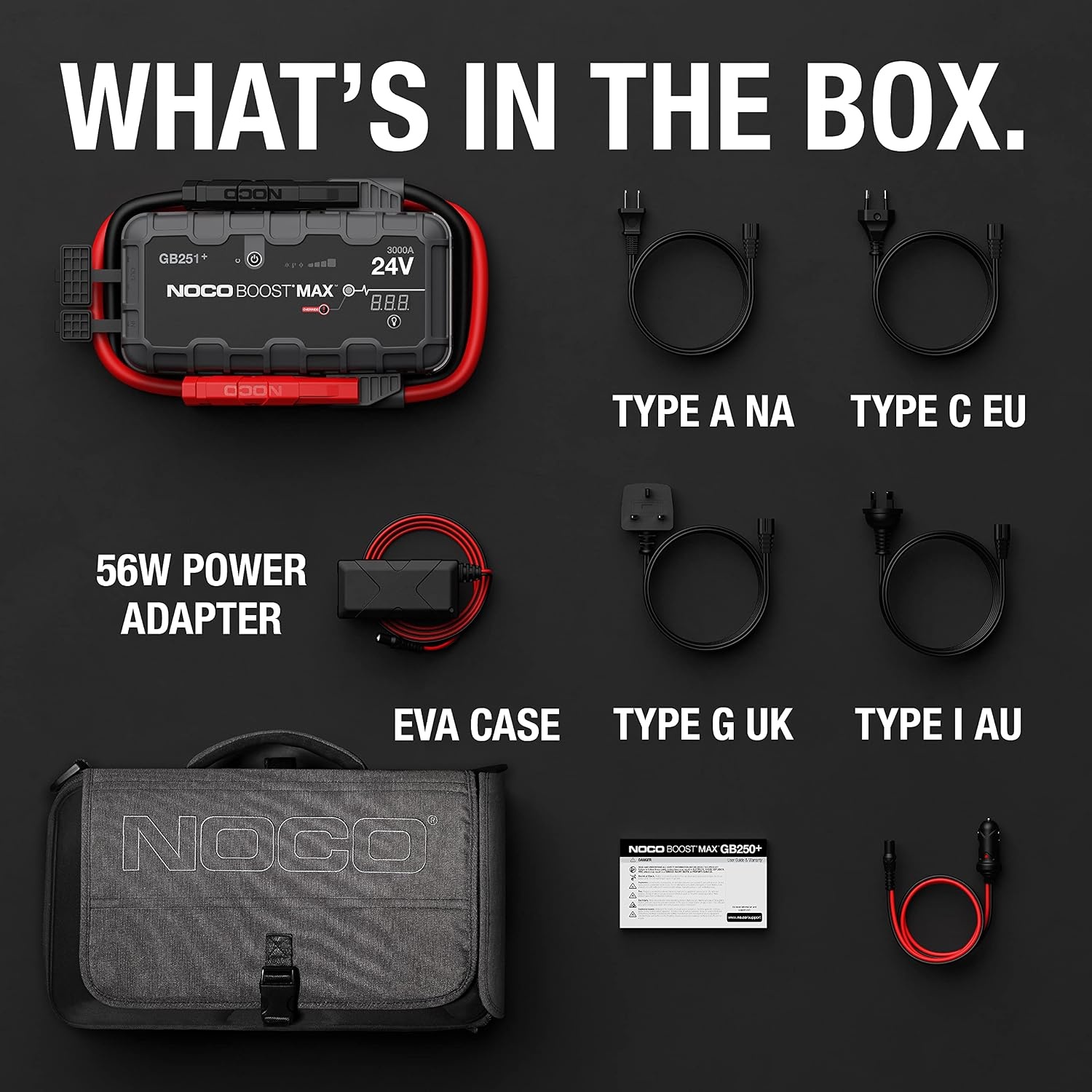 image:imageNOCO Boost Max GB251 3000A UltraSafe Jump Starter 24V Lithium Battery Booster Pack Portable Jump Box Power Bank amp Jumper Cables for 32L Gas and Diesel Engines Lithium booster power bank and jumper cables supports gas and diesel engines up to 32L