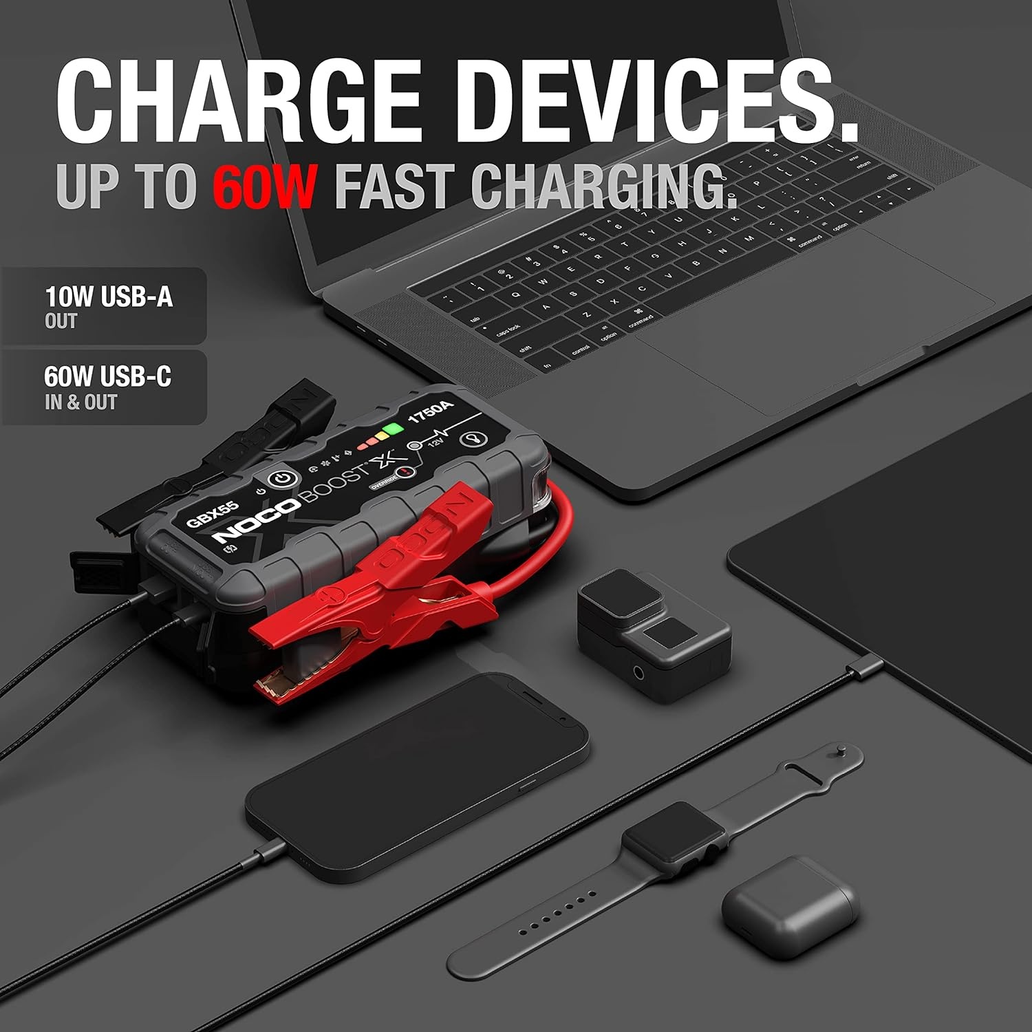 image:imageNOCO Boost X GBX55 1750A UltraSafe Jump Starter 12V Lithium Battery Booster Pack Portable Jump Box Power Bank amp Jumper Cables for 75L Gas and 50L Diesel Engines SparkProof amp Reverse Polarity Protection For Car Truck Motorcycle SUV Boat ATV RV up to 75L Gas amp 50L Diesel