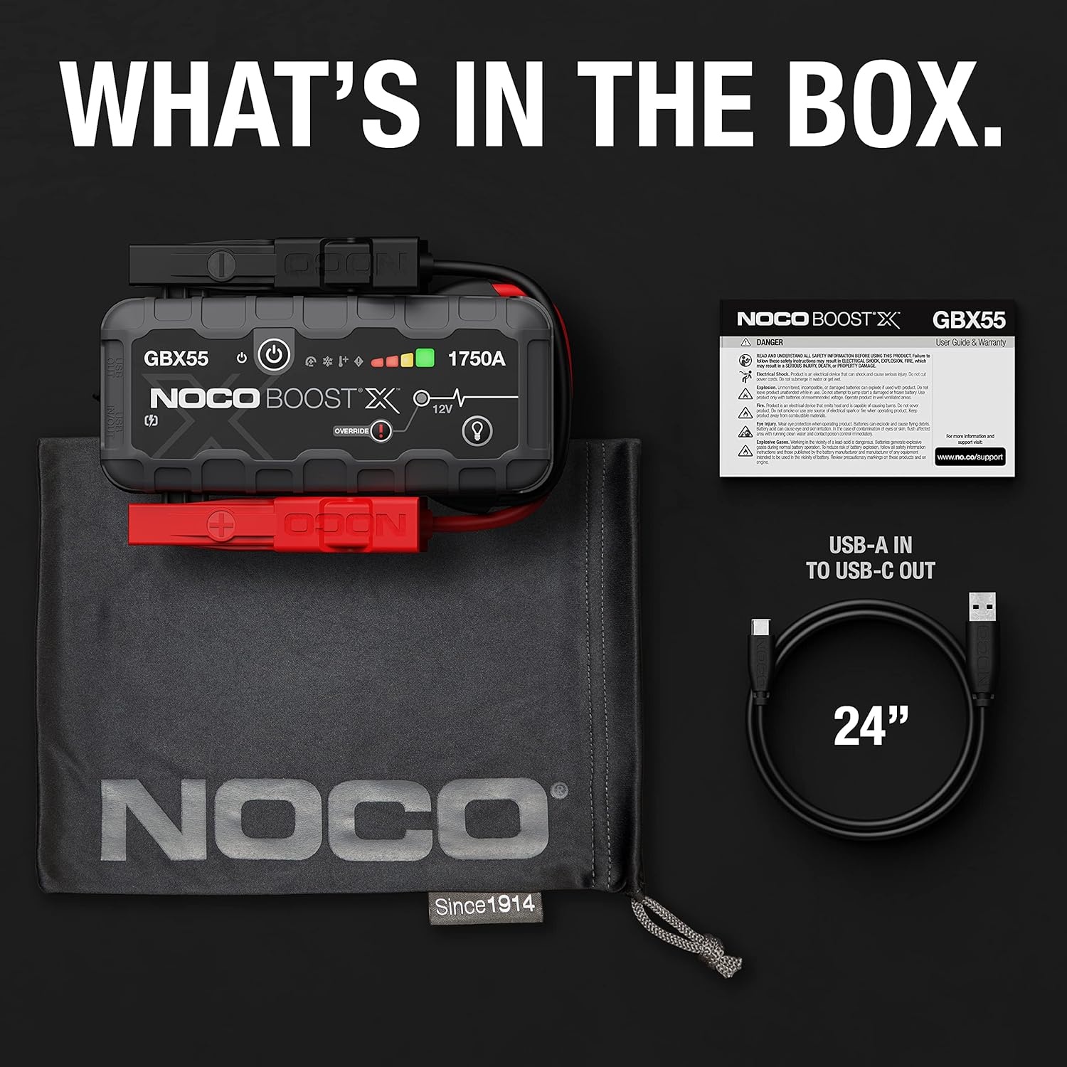 image:imageNOCO Boost X GBX55 1750A UltraSafe Jump Starter 12V Lithium Battery Booster Pack Portable Jump Box Power Bank amp Jumper Cables for 75L Gas and 50L Diesel Engines SparkProof amp Reverse Polarity Protection For Car Truck Motorcycle SUV Boat ATV RV up to 75L Gas amp 50L Diesel
