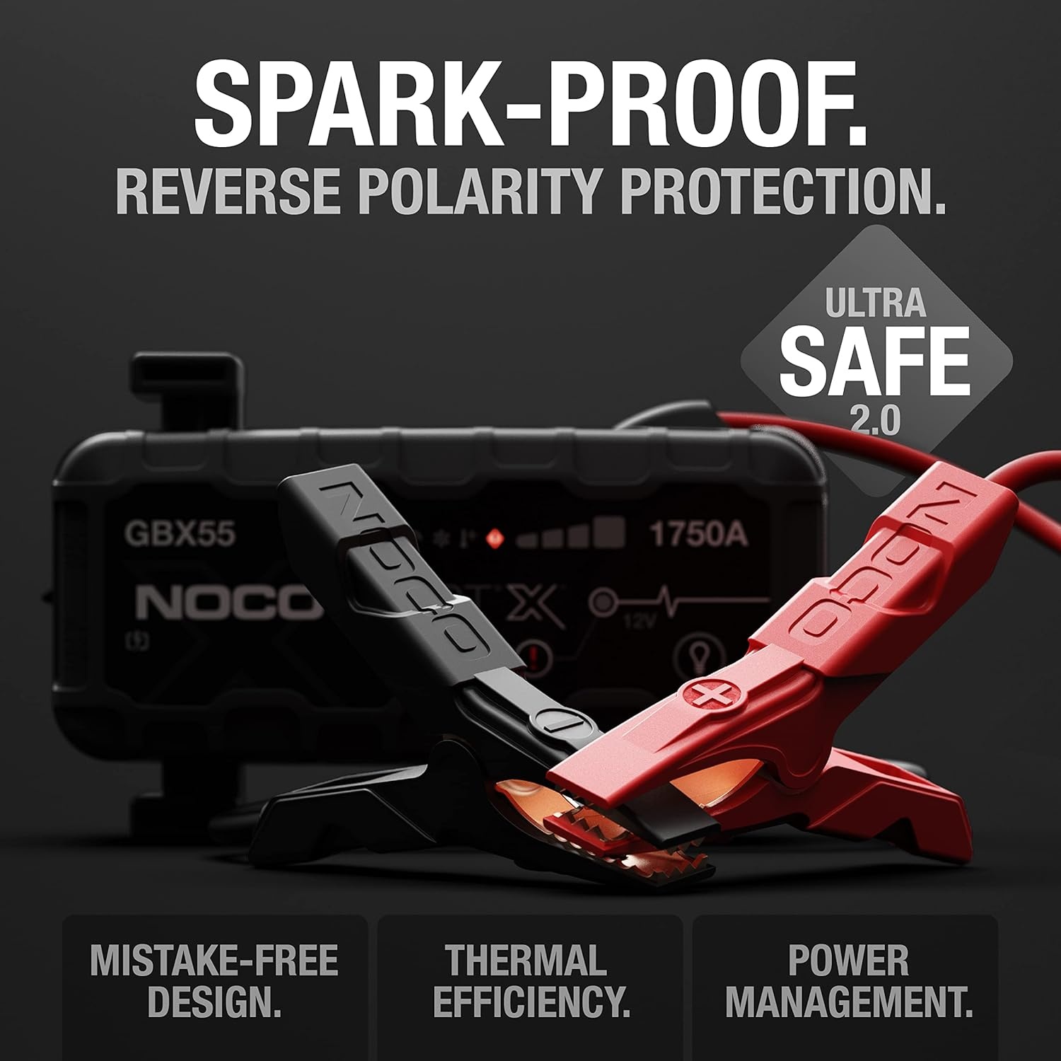 image:imageNOCO Boost X GBX55 1750A UltraSafe Jump Starter 12V Lithium Battery Booster Pack Portable Jump Box Power Bank amp Jumper Cables for 75L Gas and 50L Diesel Engines SparkProof amp Reverse Polarity Protection For Car Truck Motorcycle SUV Boat ATV RV up to 75L Gas amp 50L Diesel