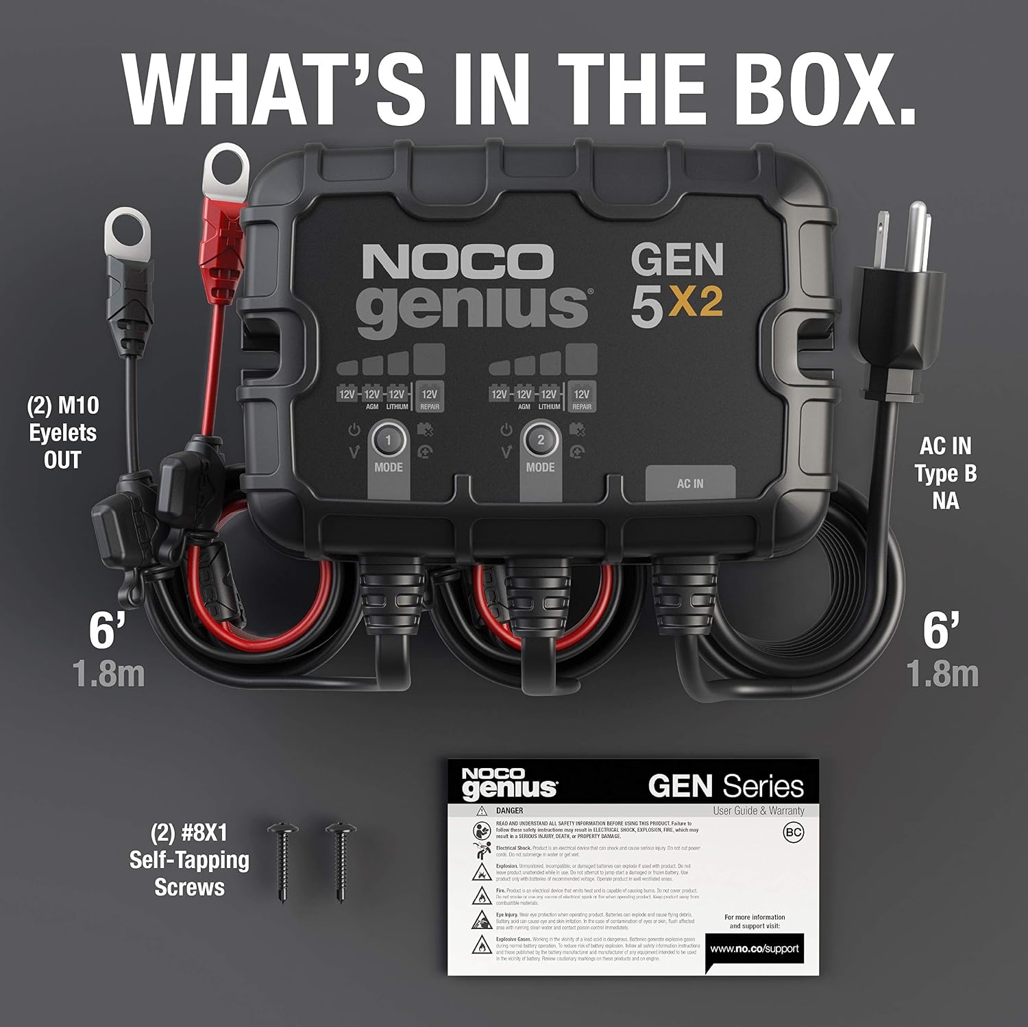 image:imageNOCO Genius GEN5X2 2Bank 10A Onboard Battery Charger 5A Per Bank 12V Waterproof Marine Charger with Overcharge Protection amp Temperature Compensation for LeadAcid amp Lithium Batteries Charges 2 Batteries at Once IP68 Waterproof Overcharge Protection Temperature Compensation For LeadAcid amp Lithium10A 5A per Bank Pack of 4