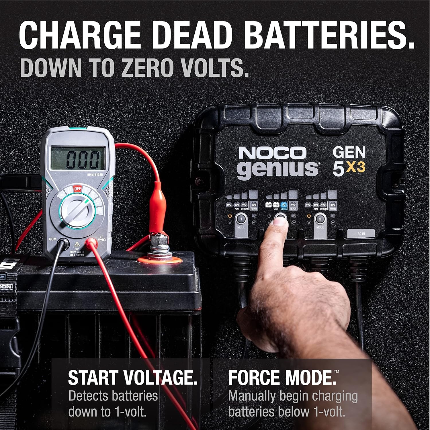 image:imageNOCO Genius GEN5X3 3Bank 15A Onboard Battery Charger 5A Per Bank 12V Waterproof Marine Charger with Overcharge Protection amp Temperature Compensation for LeadAcid amp Lithium Batteries Charges 3 Batteries at Once IP68 Waterproof Overcharge Protection Temperature Compensation For LeadAcid amp Lithium15A 5A per Bank