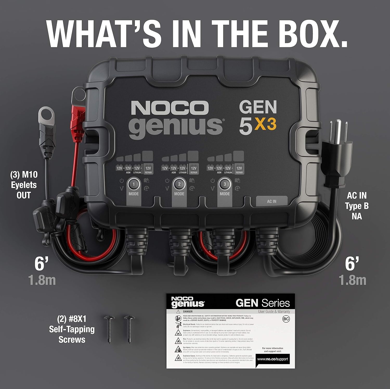 image:imageNOCO Genius GEN5X3 3Bank 15A Onboard Battery Charger 5A Per Bank 12V Waterproof Marine Charger with Overcharge Protection amp Temperature Compensation for LeadAcid amp Lithium Batteries Charges 3 Batteries at Once IP68 Waterproof Overcharge Protection Temperature Compensation For LeadAcid amp Lithium15A 5A per Bank