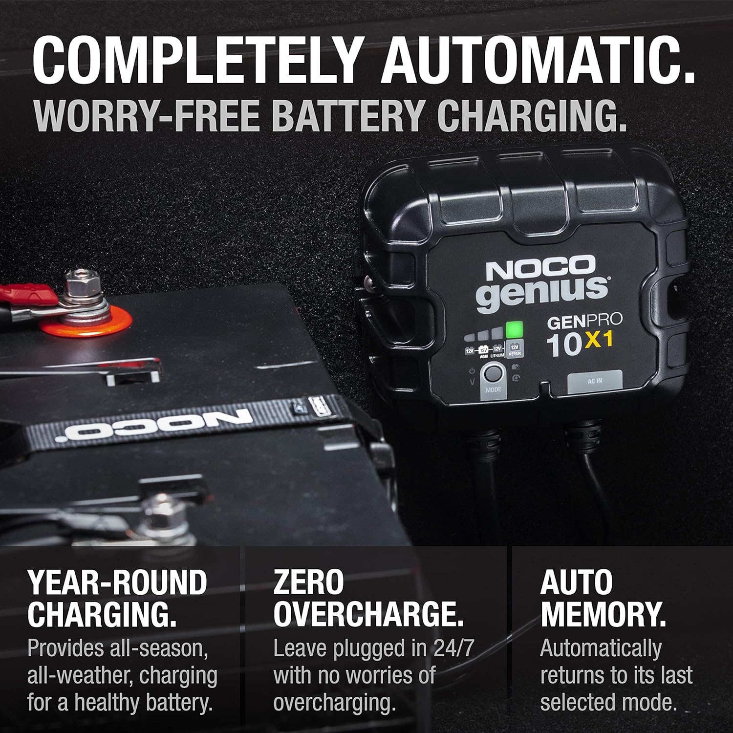 image:imageNOCO Genius GENPRO10X1 1Bank 10A Onboard Battery Charger 10A Per Bank 12V Waterproof Marine Charger with Overcharge Protection amp Temperature Compensation for LeadAcid amp Lithium Batteries Charges 1 Battery at Once IP68 Waterproof Overcharge Protection Temperature Compensation For LeadAcid amp Lithium10A 10A per Bank