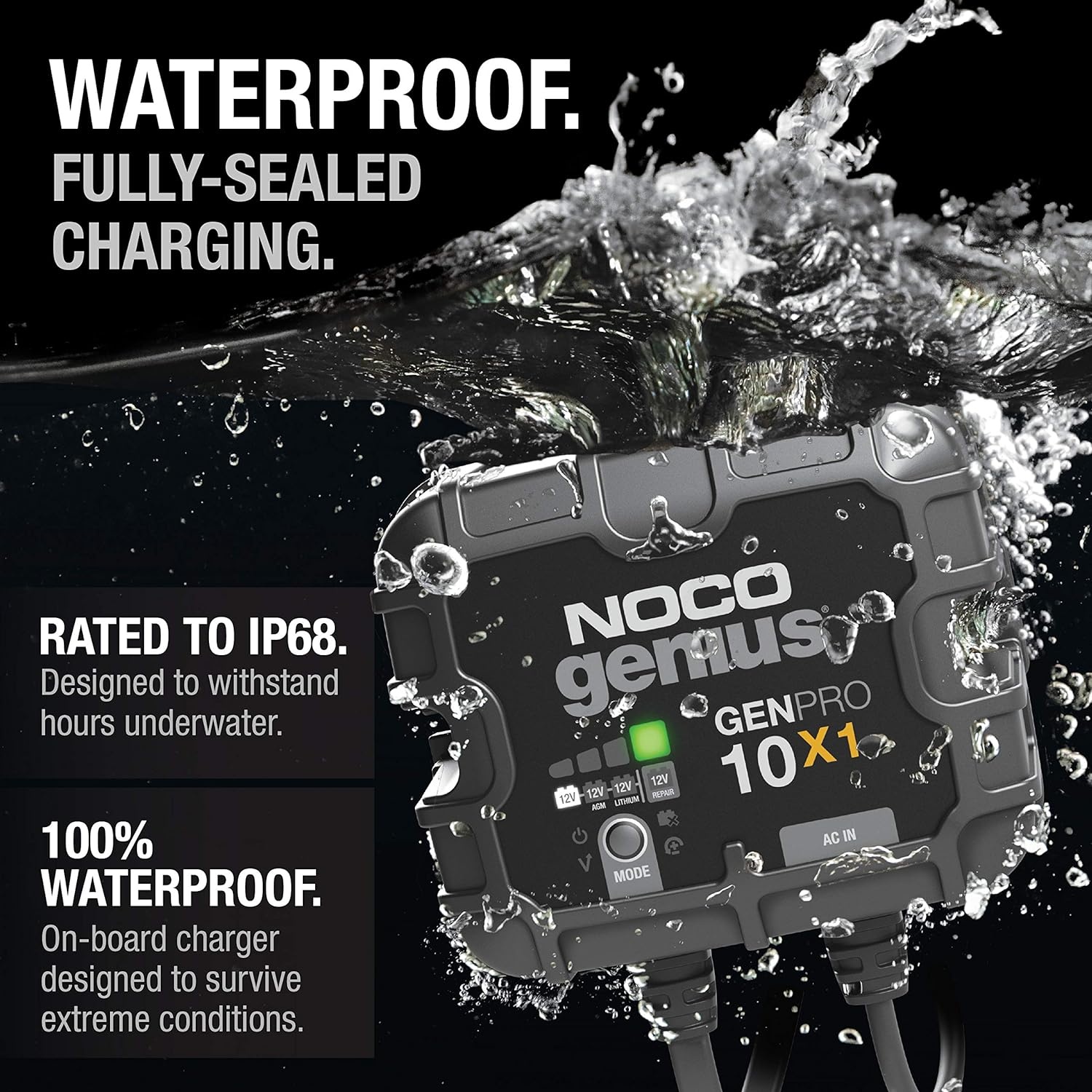 image:imageNOCO Genius GENPRO10X1 1Bank 10A Onboard Battery Charger 10A Per Bank 12V Waterproof Marine Charger with Overcharge Protection amp Temperature Compensation for LeadAcid amp Lithium Batteries Charges 1 Battery at Once IP68 Waterproof Overcharge Protection Temperature Compensation For LeadAcid amp Lithium10A 10A per Bank