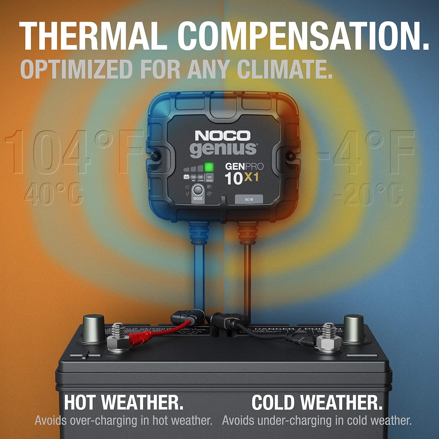 image:imageNOCO Genius GENPRO10X1 1Bank 10A Onboard Battery Charger 10A Per Bank 12V Waterproof Marine Charger with Overcharge Protection amp Temperature Compensation for LeadAcid amp Lithium Batteries Charges 1 Battery at Once IP68 Waterproof Overcharge Protection Temperature Compensation For LeadAcid amp Lithium10A 10A per Bank